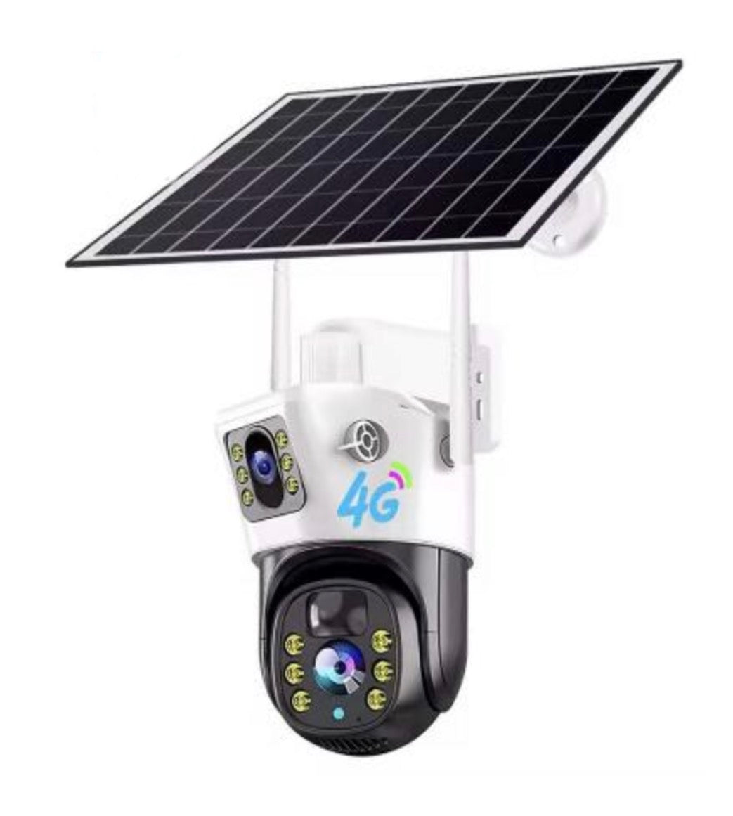 Camara Para Exteriores Doble Lente Doble Antena, con Panel Solar Conexión 4G